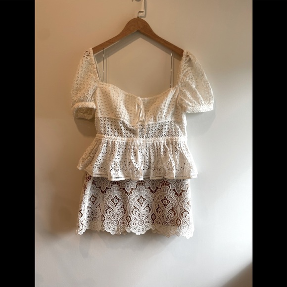 2022 Self Portrait Cotton Broderie Peplum Top - Picture 9 of 9